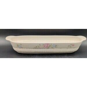 Pfaltzgraff Tea Rose Cracker Tray 13x4 Basket Weave Stoneware